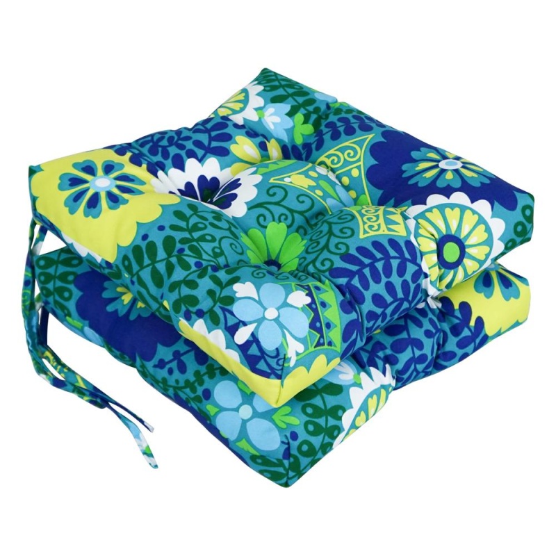 16-Inch Spun Polyester Patterned Outdoor Square Tufted Chair Cushion