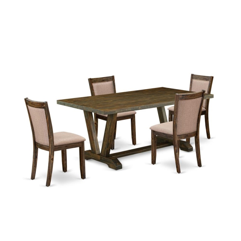 5 Piece Dining Table Set with 4 Linen Chairs