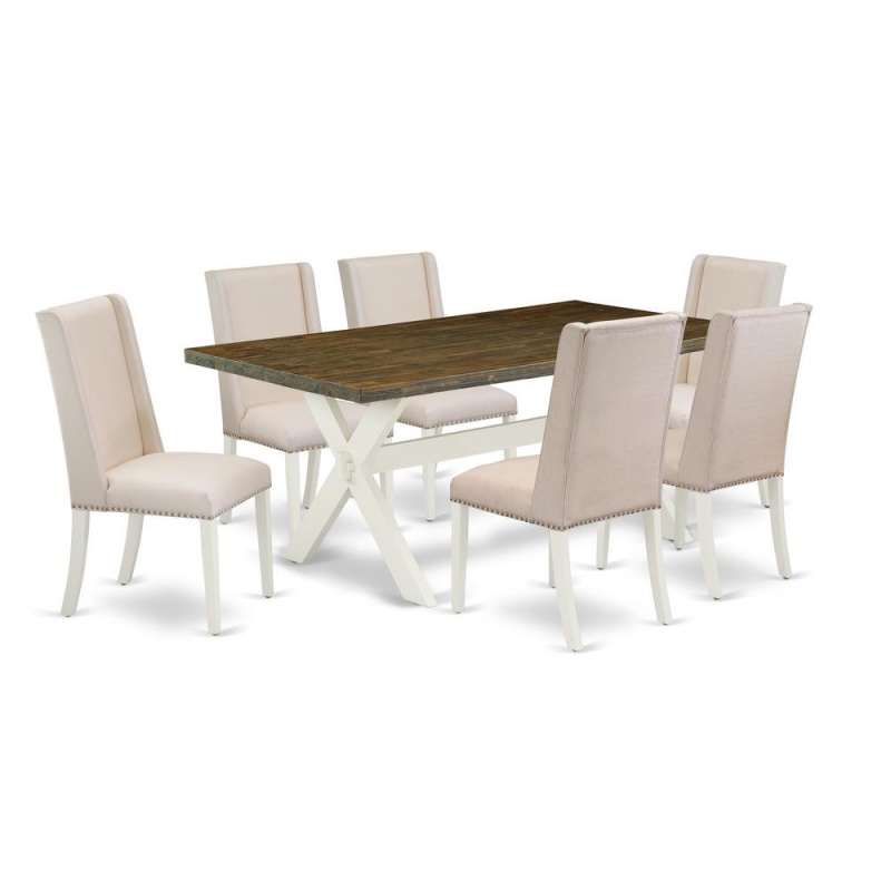 East West Furniture X077fl201-7 - 7-Piece Kitchen Table Set - 6 Parson Dining Room Chairs And Rectangular Table Hardwood Frame