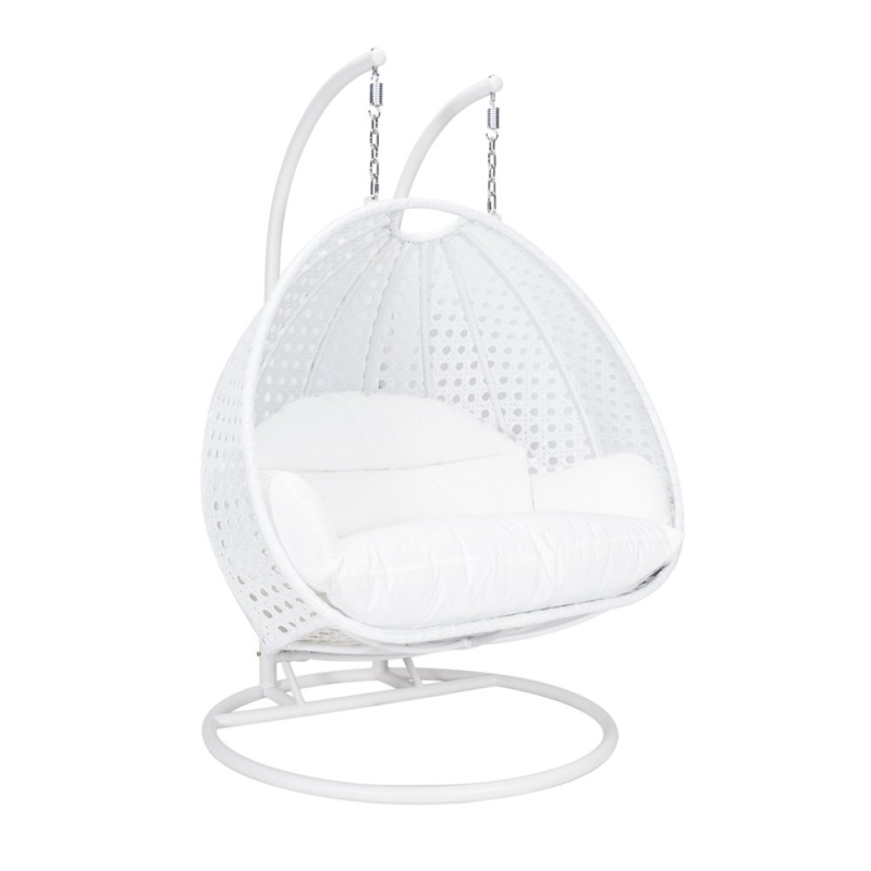 White Wicker Hanging 2 Person Egg Swing Chair