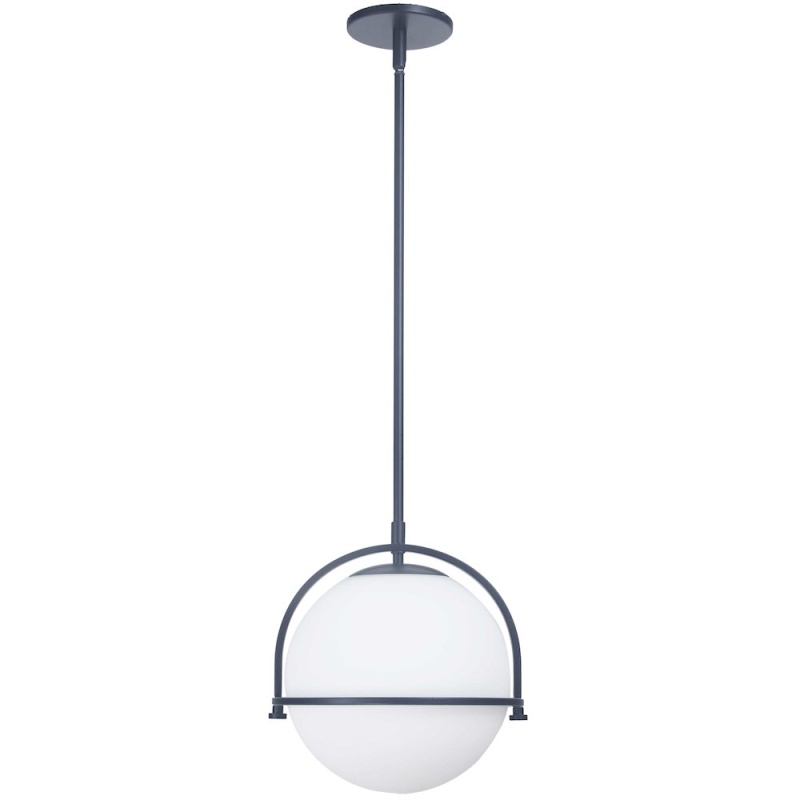 1 Light Incandescent Pendant Matte Black With White Opal Glass