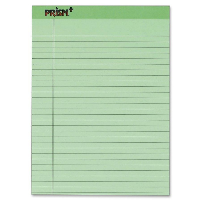Tops Prism Plus Wide Rule Green Legal Pad - 50 Sheets - Strip - 16 Lb Basis Weight - 8 1/2" X 11 3/4" - 11.75" X 8.5" - Green Paper - Perforated, Rigid, Heavyweight, Bleed Resistant, Acid-Free, Unpunc