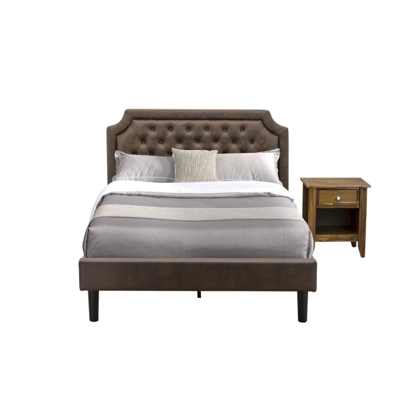 2-Pc Full Size Bed Set with Platform Bed and Night Stand