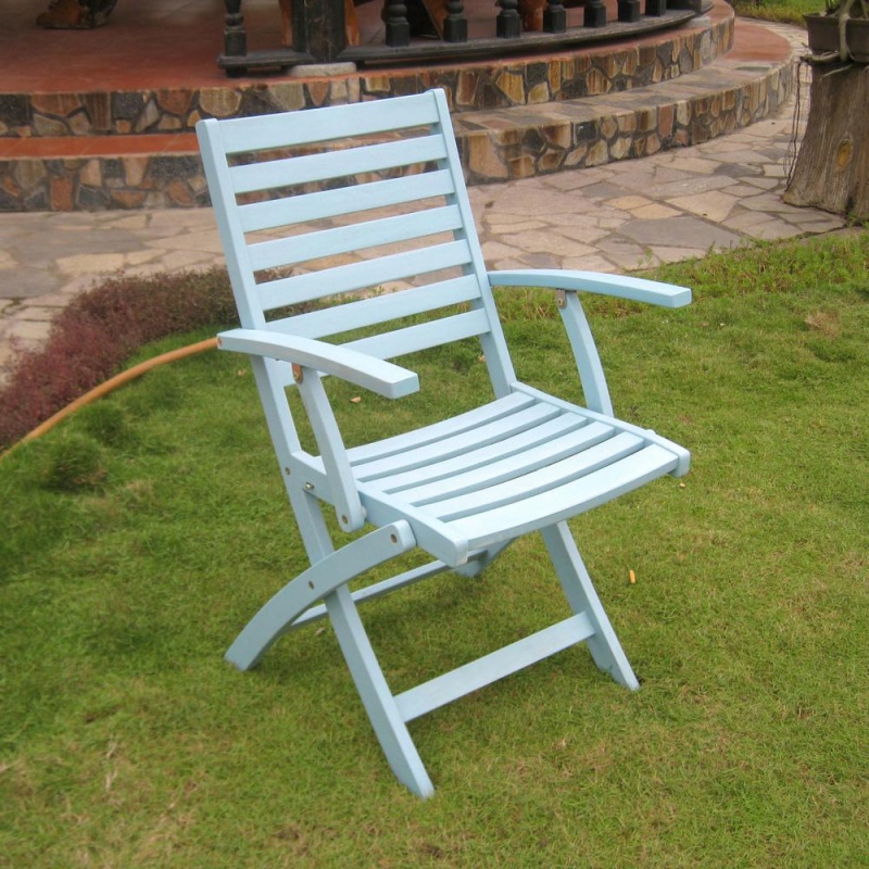 Acacia Folding Ladder Back Armchair, Sky Blue