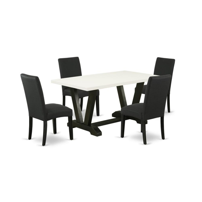 East West Furniture 5-Piece Dining Set with Black Linen Chairs