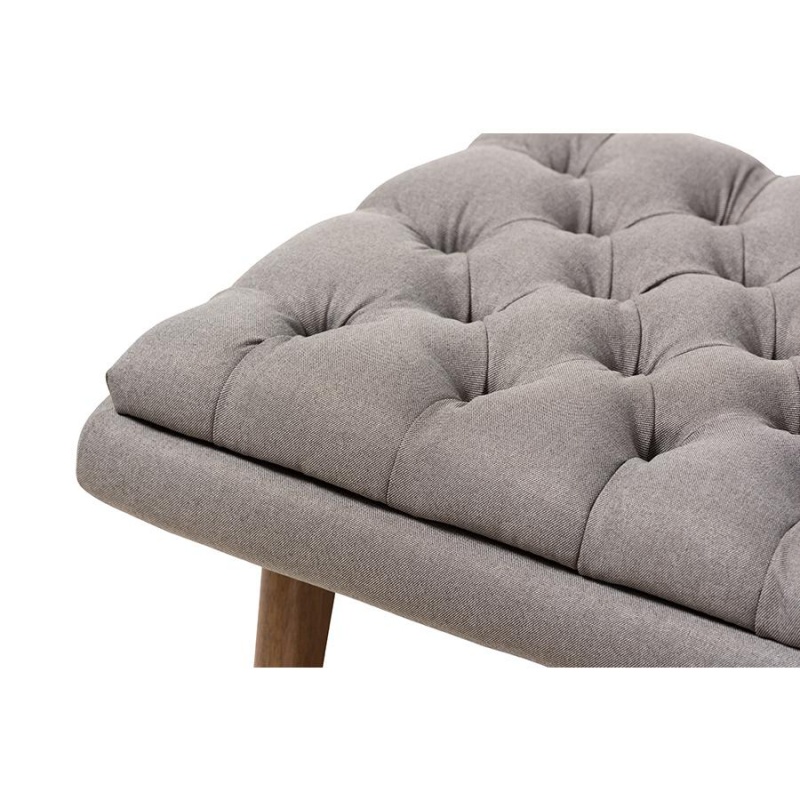 Annetha Mid-Century Modern Grey Fabric Upholstered Walnut Finished Wood Ottoman