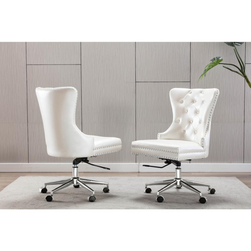 Tufted Faux Leather Adjustable Wingback Chair, White - Single Only