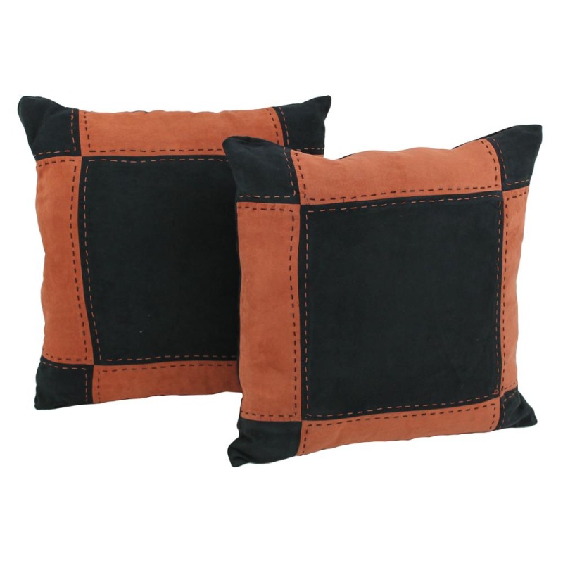 18-Inch Patchwork Microsuede Square Throw Pillows (Set Of 2) 9810-S2-Pw-Bk-Sp