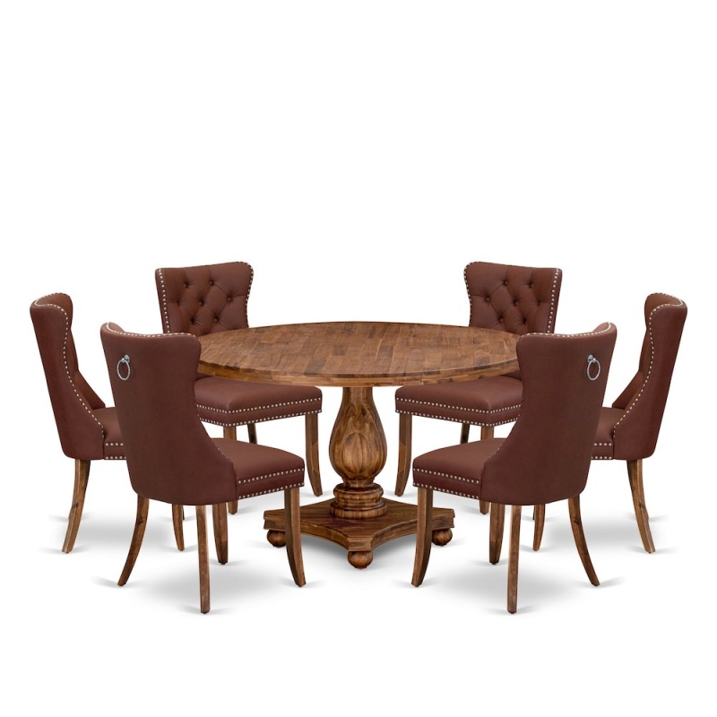 7-Pc Modern Dining Table Set with 6 Burgundy Chairs