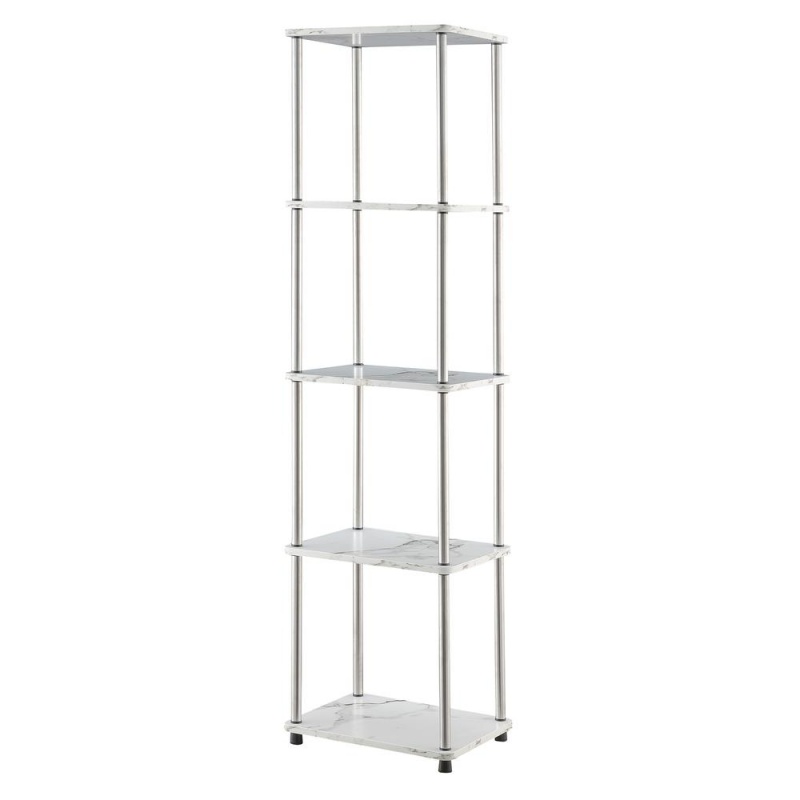 Designs2go No Tools 5 Tier Tower, Faux White Marble/Chrome