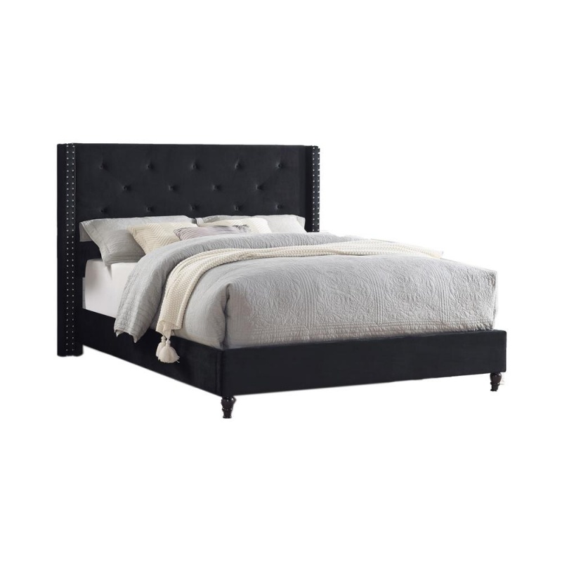 Valentina Velvet Upholstered Wingback Platform Bed, Black, California King