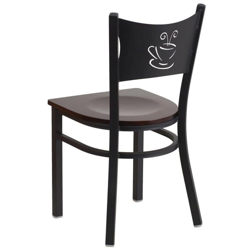 Hercules Series Black Coffee Back Metal Restaurant Chair - Walnut Wood Seat