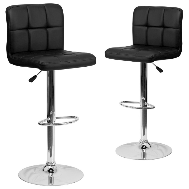 2 Pk. Black Quilted Vinyl Adjustable Height Barstool With Chrome Base