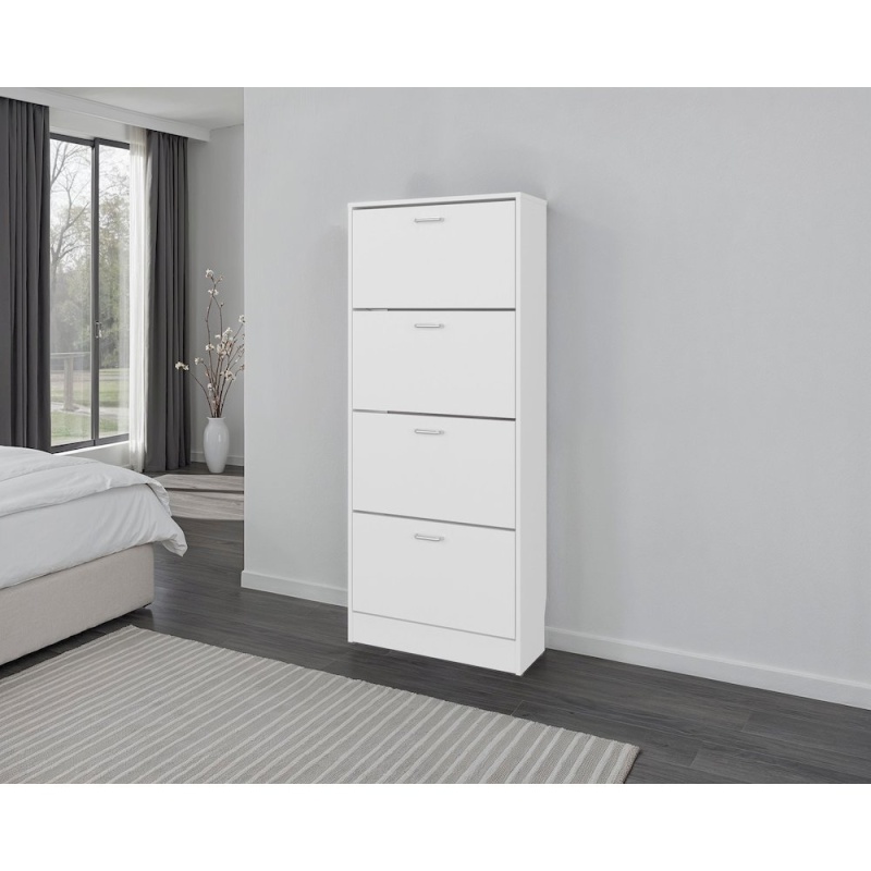 Kobuk 4 Door Shoe Rack, 4 Shelves, White