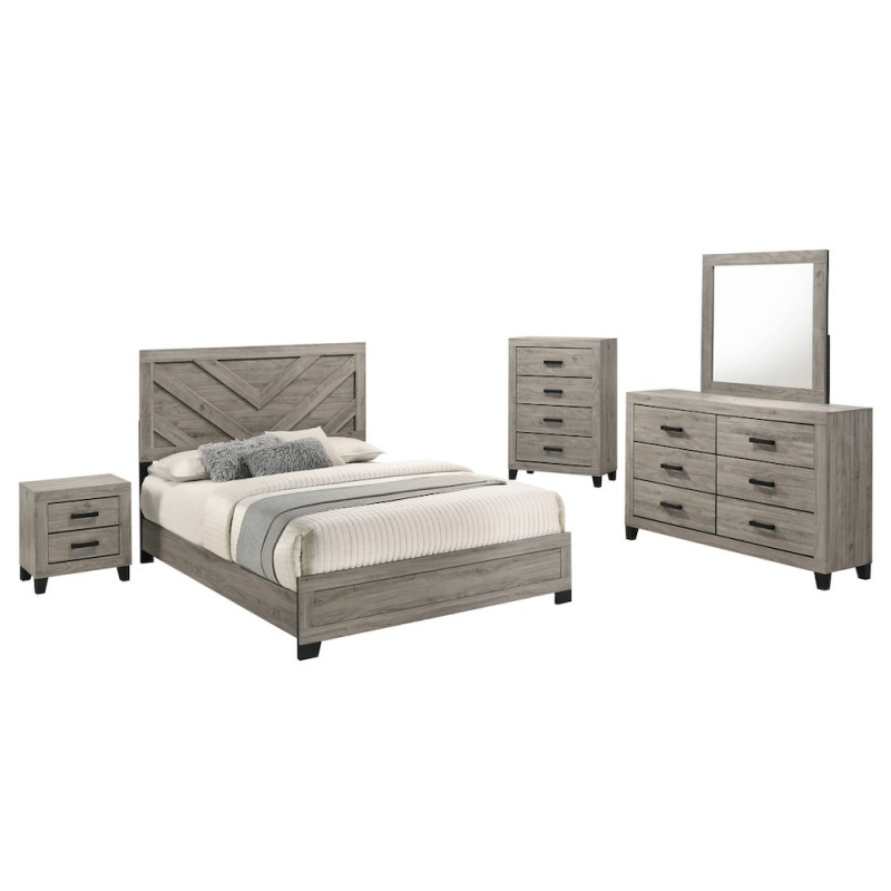 5 Piece Light Grey Pannel Bedroom Set
