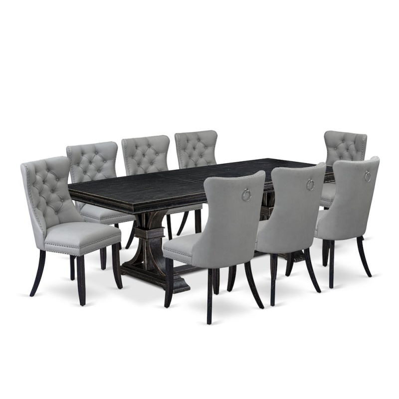 9 Piece Kitchen Table Set with 8 Faux Leather Dining Chairs