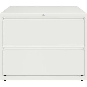 Lorell 36" White Lateral File - 2-Drawer - 18.6" X 28" X 36" - 2 X Drawer(S) For File - Lateral - Hanging Rail, Magnetic Label Holder, Removable Lock, Locking Bar, Ball-Bearing Suspension, Reinforced