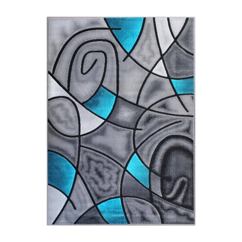 Jubilee Collection 6' X 9' Turquoise Abstract Area Rug - Olefin Rug With Jute Backing - Living Room, Bedroom, & Family Room