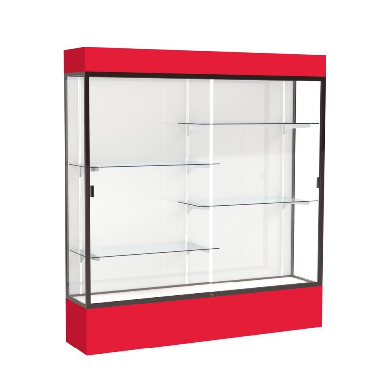 Spirit 72"W X 80"H X 16"D Lighted Floor Case, White Back, Dk. Bronze Finish, Red Base And Top