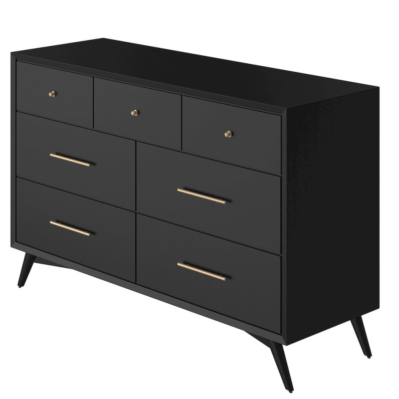 Flynn Mid Century Modern 7 Drawer Dresser, Black