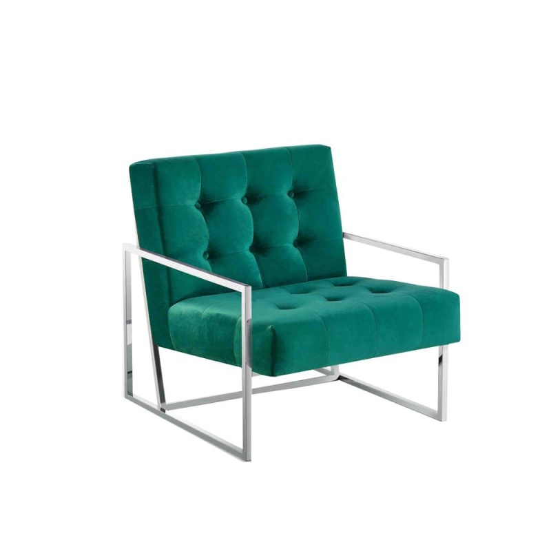 Beethoven 31.5" Velvet Accent Chair In Green/Silver Plated