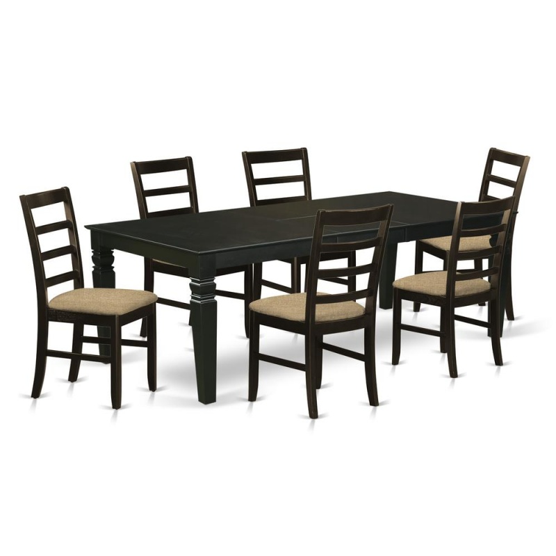 7 Pc Kitchen Table Set With A Dining Table And 6 Linen Kitchen Chairs In Black