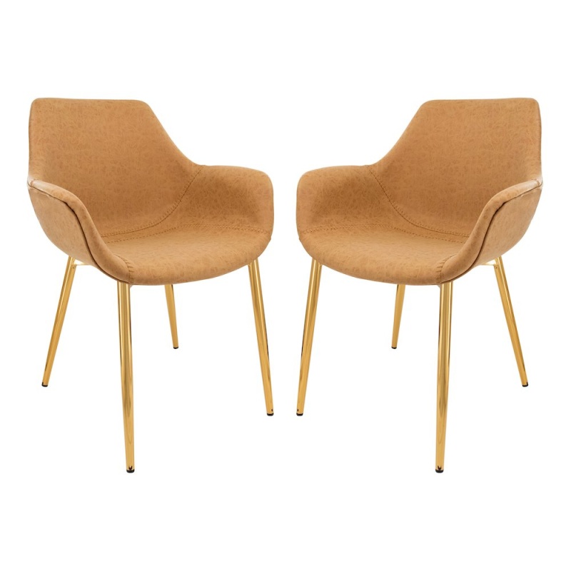 Markley Modern Leather Dining Arm Chair With Gold Metal Legs Set Of 2