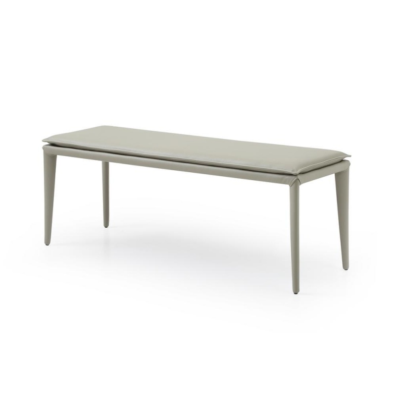 Jared Bench Light Grey Faux Leather With Steel Legs Fully Covered With Light Gray Faux Leather