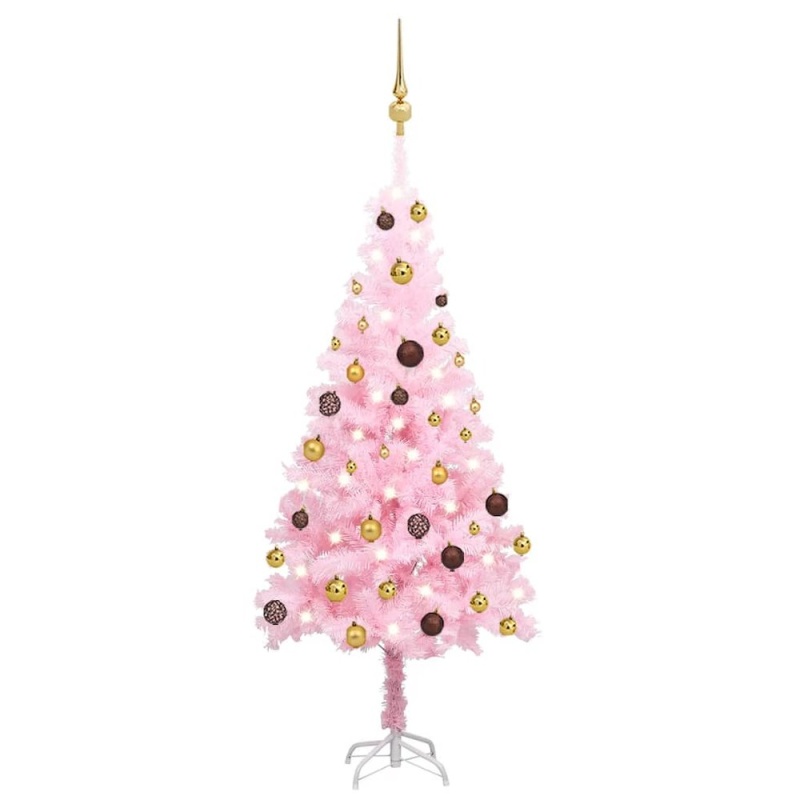 Artificial Pre-Lit Christmas Tree With Ball Set Pink 47.2" PVC