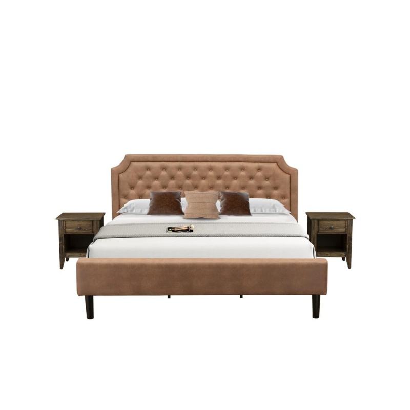 3-Piece Platform Bed Set with 2 End Tables