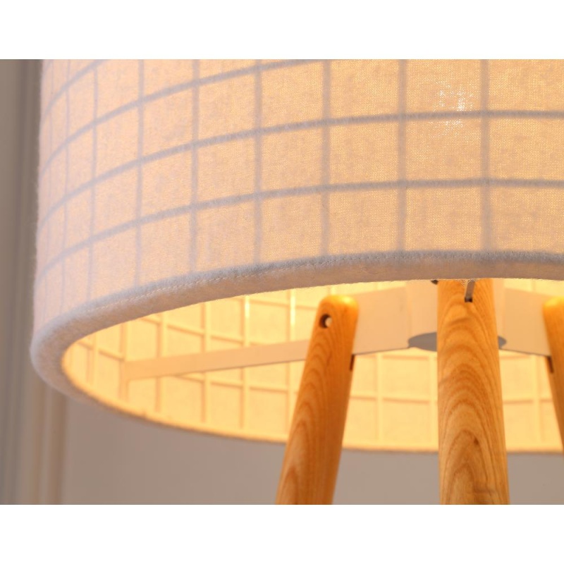 Amber Table Lamp Wooden Base And White Fabric Shade