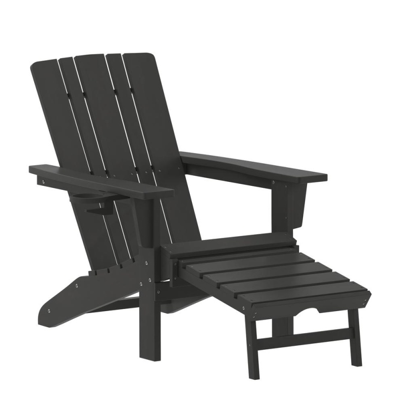 Commercial Adirondack Chair With Pull-Out Ottoman And Cupholder
