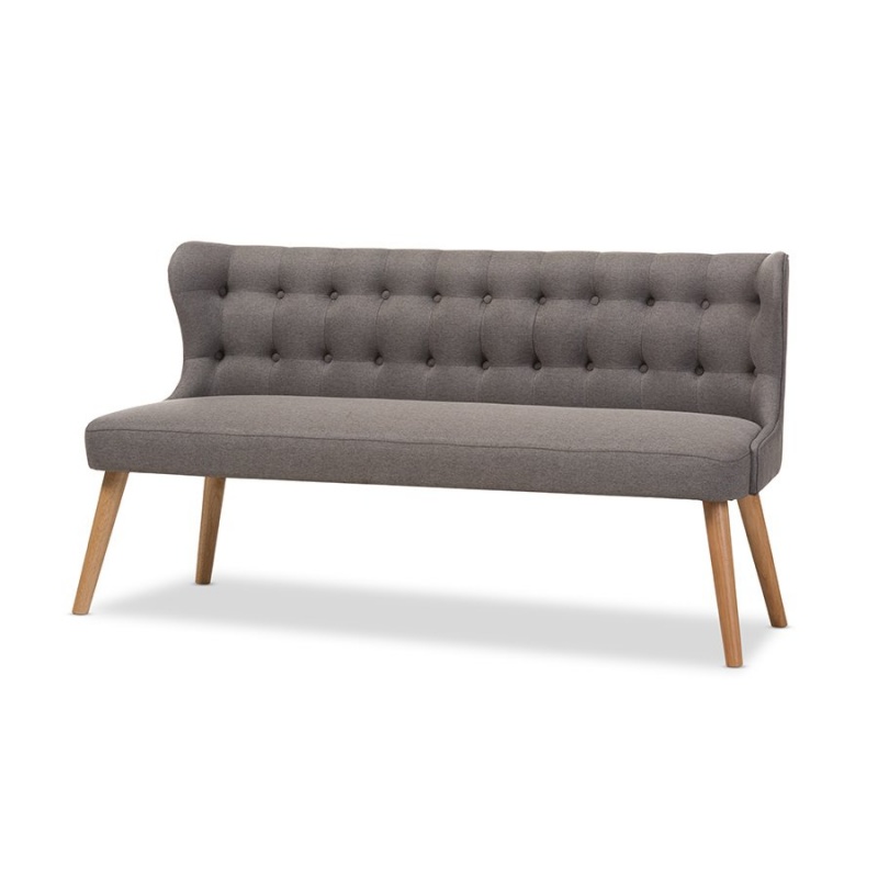 Melody Grey Fabric Natural Wood Finishing 3-Seater Settee Bench