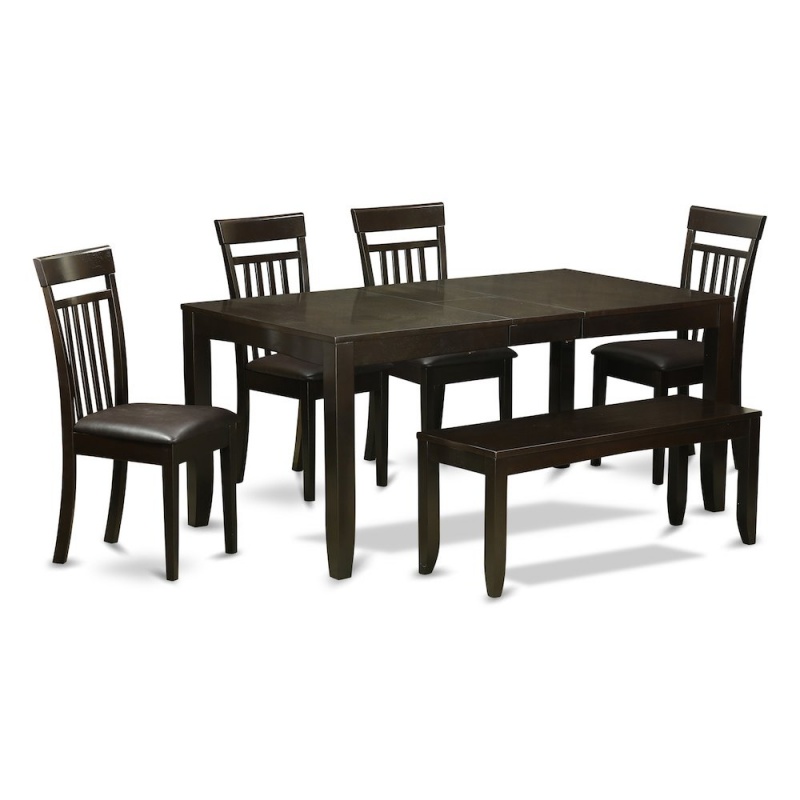 6 Pc Dining Room Set With Bench-Table With Leaf And 4 Chairs For Dining ...