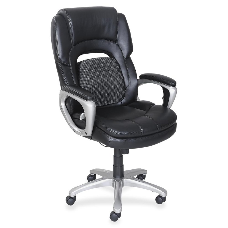 Lorell Wellness By Design Accucel Executive Chair - Black Bonded Leather Seat - Black Ethylene Vinyl Acetate (Eva), Bonded Leather Back - High Back - 5-Star Base - 1 Each