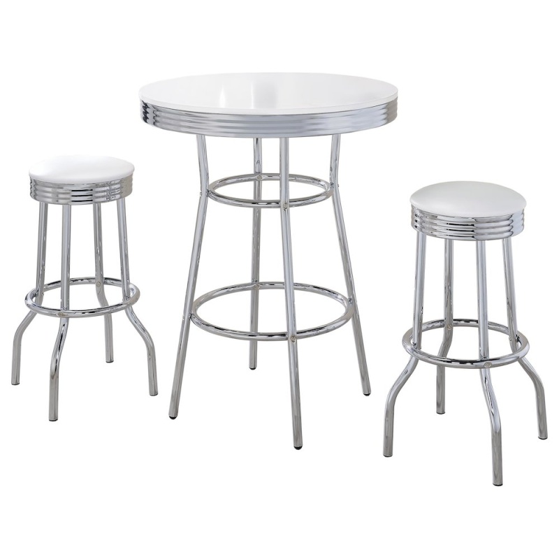 Retro 3-Piece Round 1950s Bistro Pub Bar Table Set White