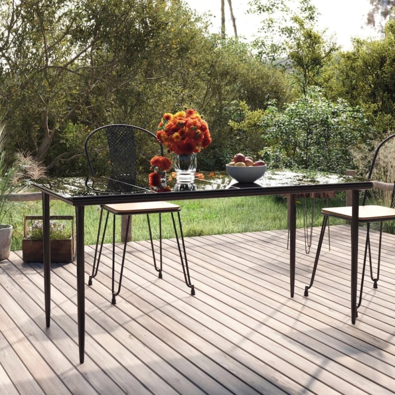 Dining Table Black Powder-Coated Steel Large Durable