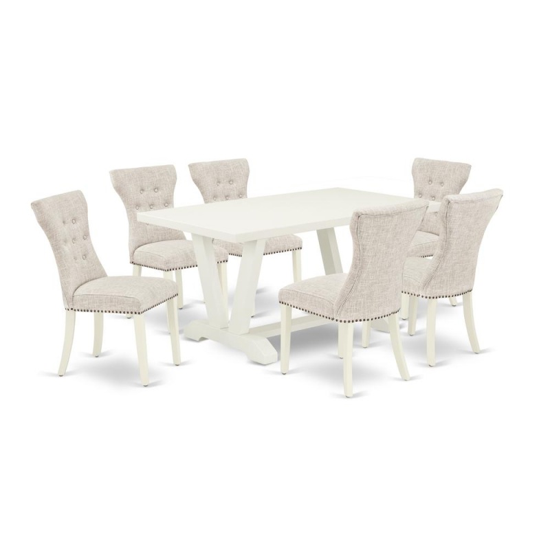 East West Furniture V026ga235-7 - 7-Piece Dining Room Set - 6 Parson Dining Chairs And Small Rectangular Table Hardwood Structure