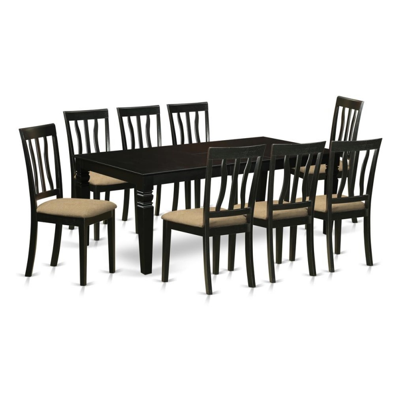 9 Pc Dining Room Set With A Dining Table And 8 Linen Dining Chairs In Black