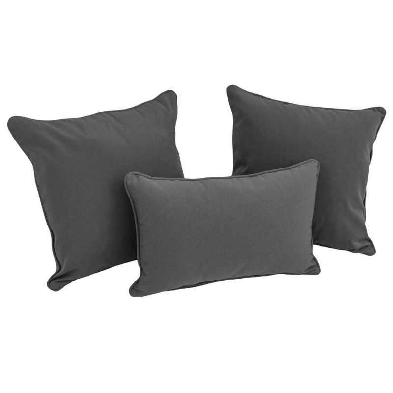 Double-Corded Solid Twill Throw Pillows With Inserts (Set of 3), Steel Grey