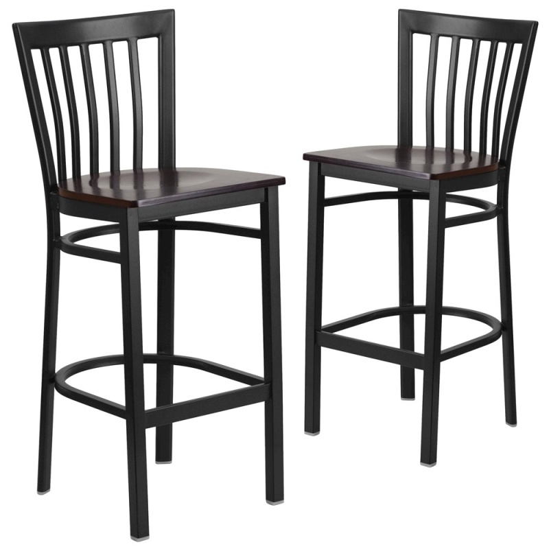 2 Pk. Black School House Back Metal Restaurant Barstool