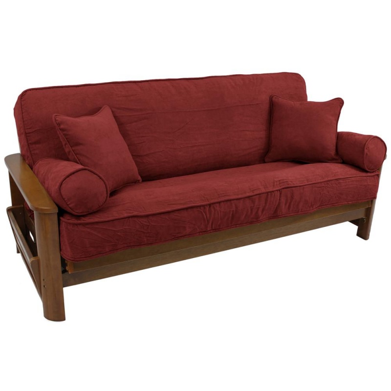 Solid Microsuede Double Corded 8 To 9-Inch Full Futon Cover Set With Four Throw Pillows (Set Of 5)
