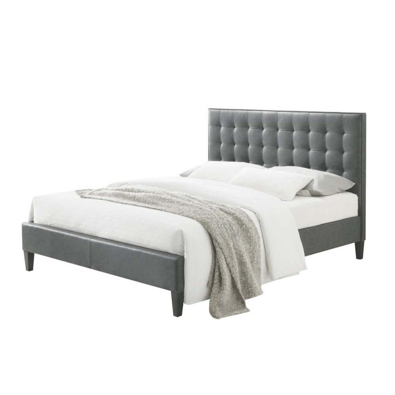 Saveria Queen Bed, 2-Tone Gray Pu (1Set/2Ctn)