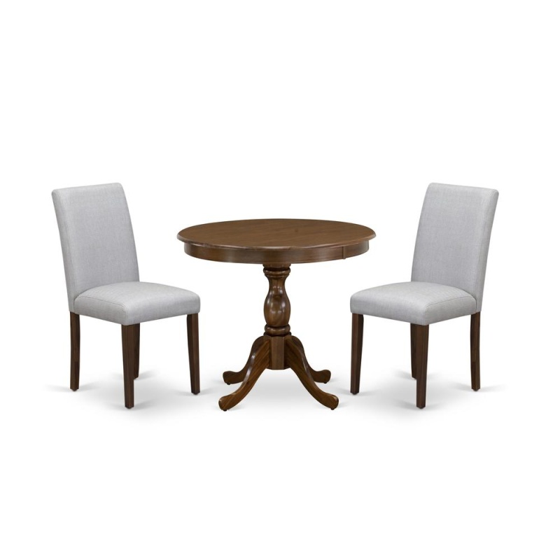 3 Piece Dining Set with Grey Linen Chairs