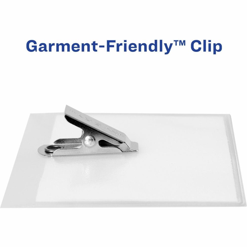 Avery® Garment-Friendly Clip-Style Name Badges - 40 / Box - Printable, Durable, Clip - White, Clear