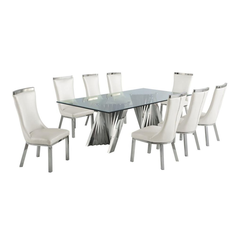 9Pc Dining Set with Rectangle Glass Table