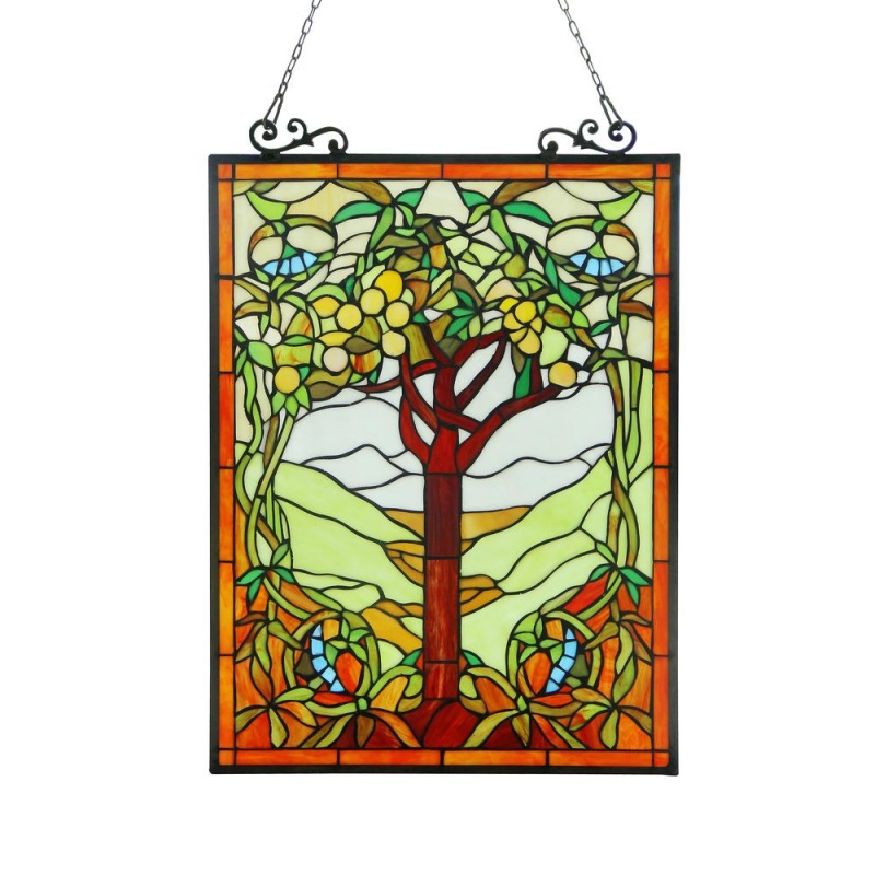 Olea Tiffany-Glass "Fruits Of Life" Window Panel 18X25