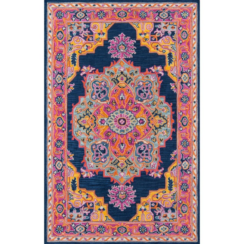 Traditional Rectangle Area Rug, Navy, 2' X 3'