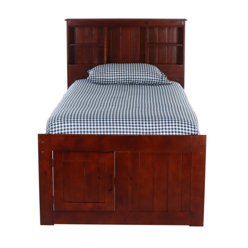 Os Home And Office Furniture Model Solid Pine Twin Captains Bookcase Bed With Two Six Drawer Pedestals In Rich Merlot