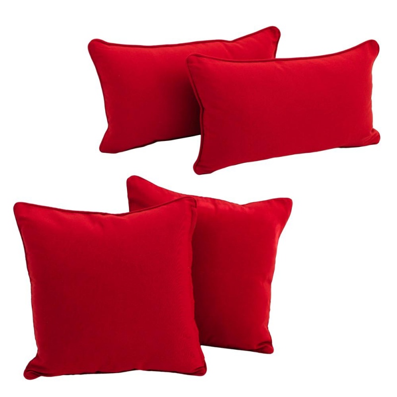 Double-Corded Solid Twill Throw Pillows With Inserts (Set Of 4), Red